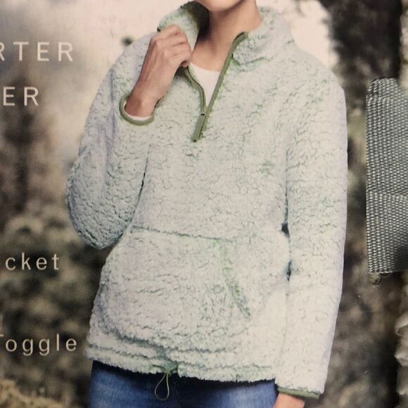Serra Ladies Women’s Sherpa Quarter Zip Pullover Size Large Green Soft Top - Picture 1 of 6